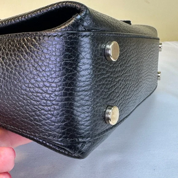 Gucci Interlocking G grained calfskin gold HDW top handle detachable strap COA - Picture 9 of 17